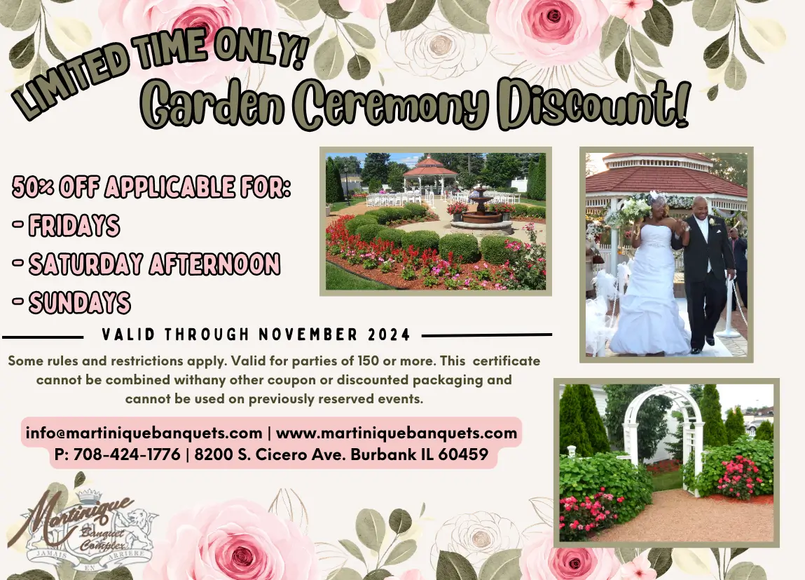 A flyer for a garden ceremony discount.